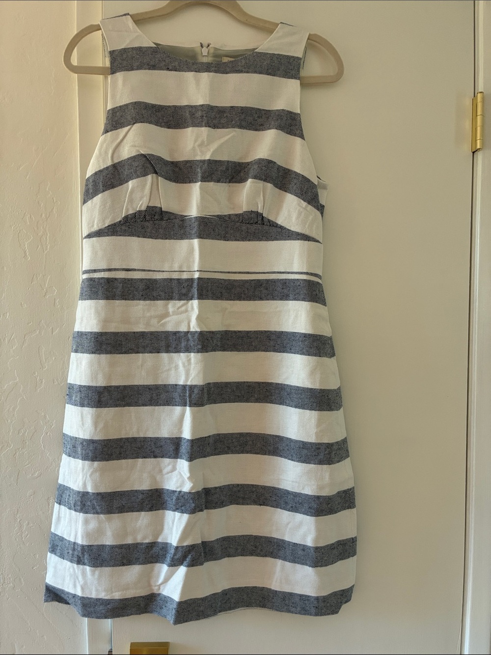 Sleeveless Striped A-Line Dress in Navy and White